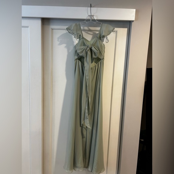 Azazie Sage Green Elegant Evening Gown with Tie Back in Teen Size 12 - Picture 2 of 13